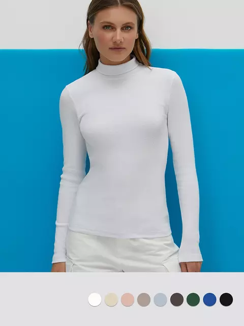 Водолазка с высоким воротником с подворотом (кашкорсе) minimi 1731с fresh bianco, , 48 (L), MINIMI, - 1
