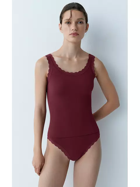 Майка в рубчик на широких бретелях minimi 1321s french chic bordo, , 46/48 (M/L), MINIMI, - 1