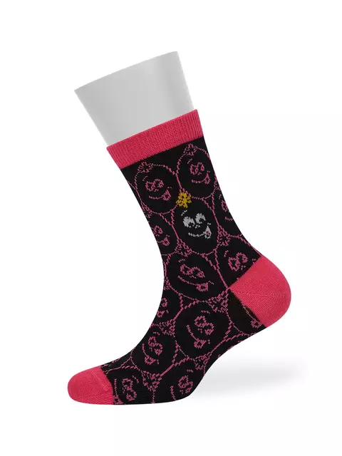 Носки детские (мордочки) omsa kids calzino 21p74 nero/fuxia, , 23-26 (14-16), OMSA, - 1