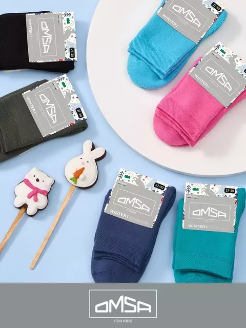 Теплые детские носки omsa kids calzino 21c05 blu сhiaro, , 31-34 (18-20), OMSA, - 3