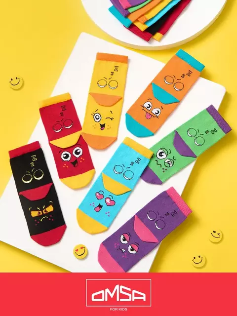 Носки детские (смайлики) omsa kids calzino 21p42 viola, , 35-38 (20-22), OMSA, - 4