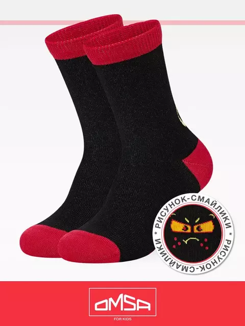 Носки детские (смайлики) omsa kids calzino 21p42 nero, , 35-38 (20-22), OMSA, - 1