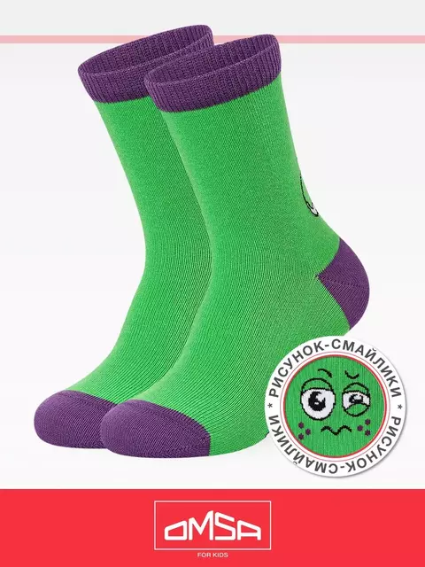 Носки детские (смайлики) omsa kids calzino 21p42 erba, , 35-38 (20-22), OMSA, - 1