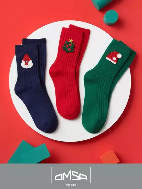 Детские теплые высокие носки с шерстью (новый год) omsa kids calzino 21n64 rosso, , 23-26 (14-16), OMSA, - 3