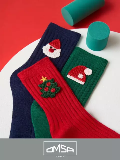 Детские теплые высокие носки с шерстью (новый год) omsa kids calzino 21n64 verde, , 23-26 (14-16), OMSA, - 3