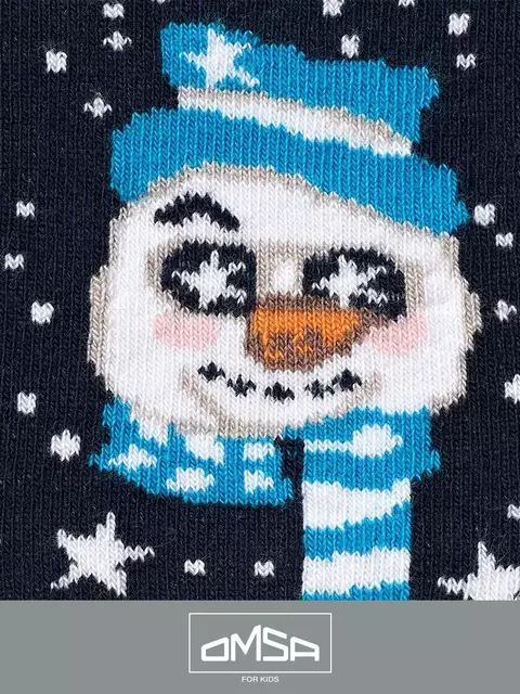 Носки детские с новогодним рисунком (снеговик) omsa kids calzino 21n65 blu, , 23-26 (14-16), OMSA, - 2