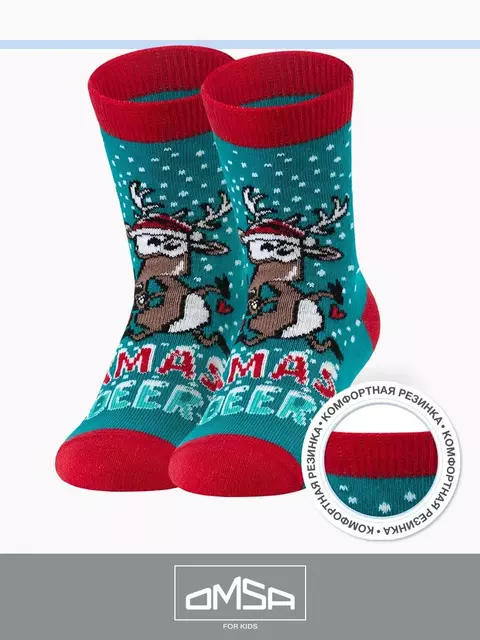 Носки детские с новогодним рисунком (олень) omsa kids calzino 21n65 acqua, , 23-26 (14-16), OMSA, - 1