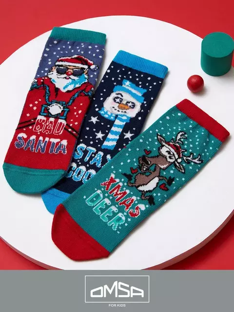 Носки детские с новогодним рисунком (олень) omsa kids calzino 21n65 acqua, , 23-26 (14-16), OMSA, - 3