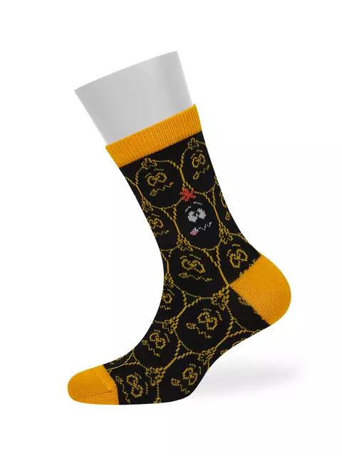 Носки детские (мордочки) omsa kids calzino 21p74 nero/giallo, , 23-26 (14-16), OMSA, - 1