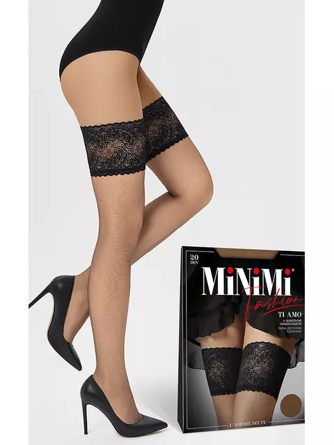 Чулки minimi ti amo 20 daino/nero, autoreg. TI AMO 20 Чулки (на широкой резинке), S/M, MINIMI,  - 1