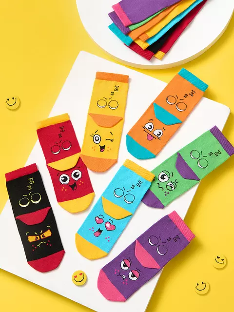 Носки детские (смайлики) omsa kids calzino 21p42 nero, , 35-38 (20-22), OMSA, - 5