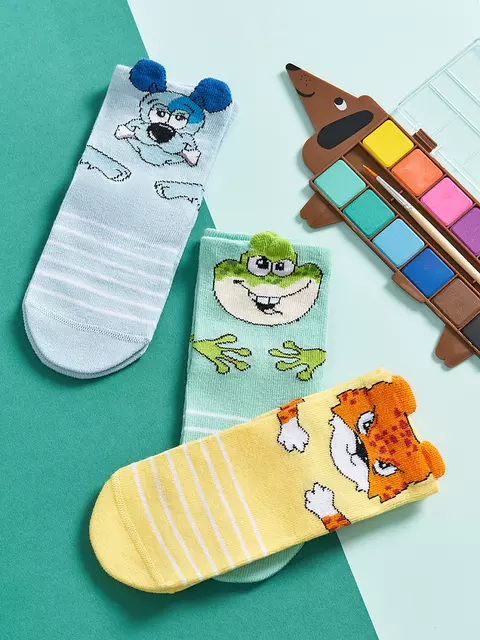 Носки детские с пикотами (зверята) omsa kids calzino 21p71 giallo, , 23-26 (14-16), OMSA, - 3