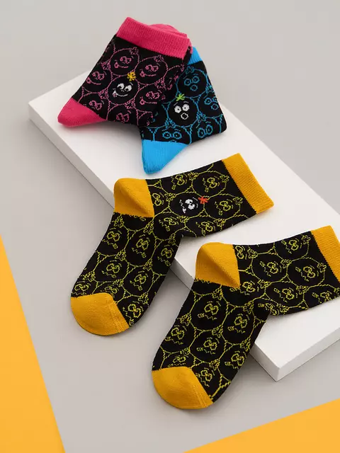 Носки детские (мордочки) omsa kids calzino 21p74 nero/fuxia, , 23-26 (14-16), OMSA, - 4