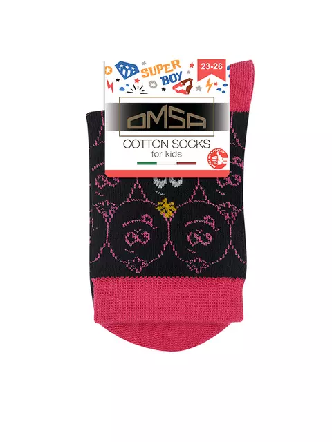 Носки детские (мордочки) omsa kids calzino 21p74 nero/fuxia, , 23-26 (14-16), OMSA, - 3
