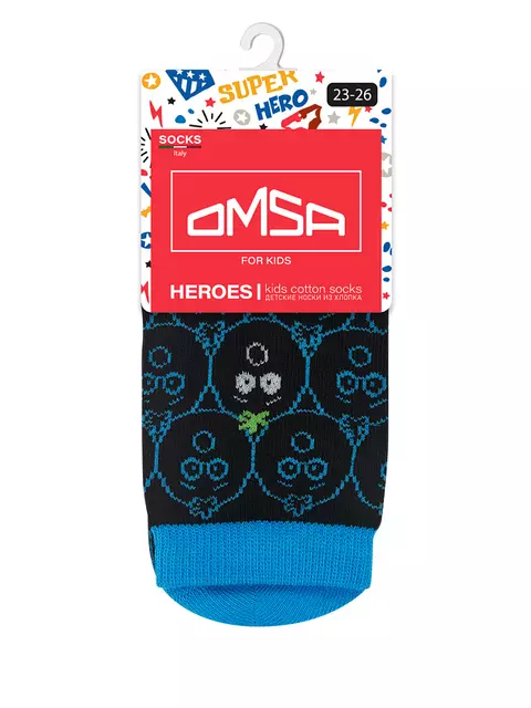 Носки детские (мордочки) omsa kids calzino 21p74 nero/blu, , 23-26 (14-16), OMSA, - 5