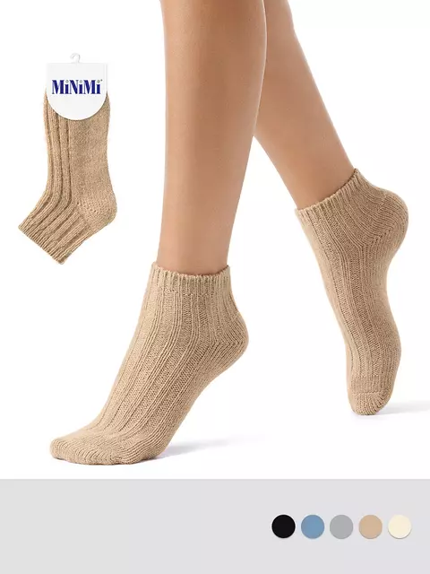 Женские зимние укороченные носки в рубчик minimi inverno 3304 beige, , 39-41 (25-27), OMSA, - 1