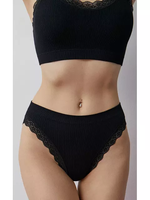 Женские трусы слипы в рубчик minimi 2241s french chic slip alto nero, , 48/50 (L/XL), MINIMI, - 1