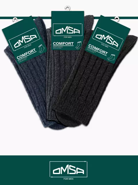 Мужские теплые носки в рубчик omsa comfort 307 blu melange, , 45-47 (29-31), OMSA, - 3