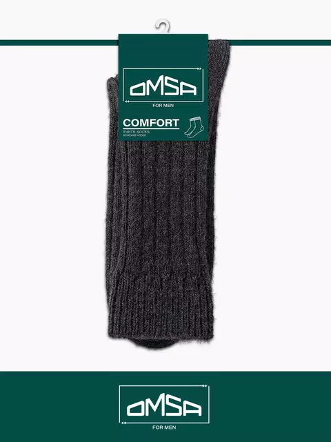 Мужские теплые носки в рубчик omsa comfort 307 grigio scuro melange, , 45-47 (29-31), OMSA, - 3