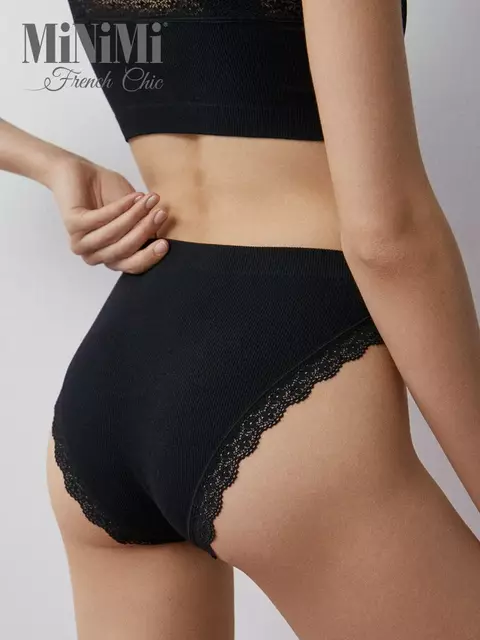 Женские трусы слипы в рубчик minimi 2241s french chic slip alto nero, , 48/50 (L/XL), MINIMI, - 6