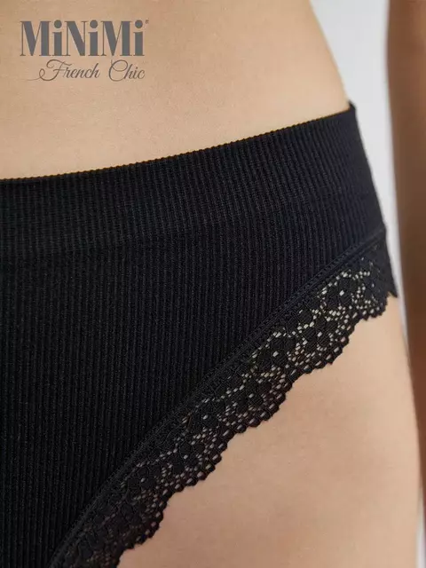 Женские трусы слипы в рубчик minimi 2241s french chic slip alto nero, , 48/50 (L/XL), MINIMI, - 2