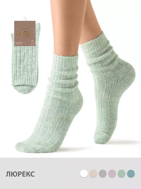 Высокие женские зимние носки с люрексом omsa comfort 353 menta, , 39-41 (25-27), OMSA, - 1