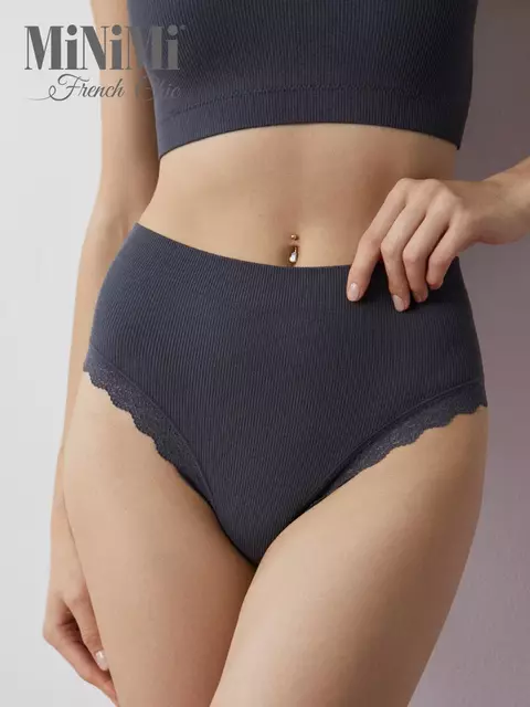 Женские трусы-слипы в рубчик minimi 2221s french chic slip midi grigio scuro, , 44/46 (S/M), MINIMI, - 1