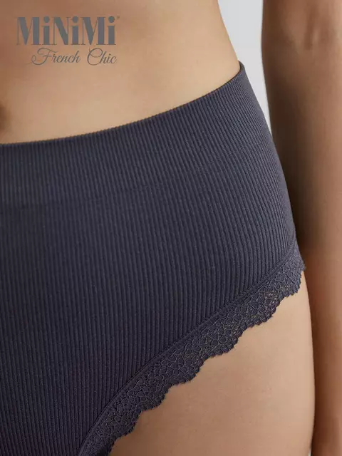 Женские трусы-слипы в рубчик minimi 2221s french chic slip midi grigio scuro, , 44/46 (S/M), MINIMI, - 2