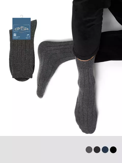 Мужские теплые носки в рубчик omsa comfort 306 grigio, , 42-44 (27-29), OMSA, - 1