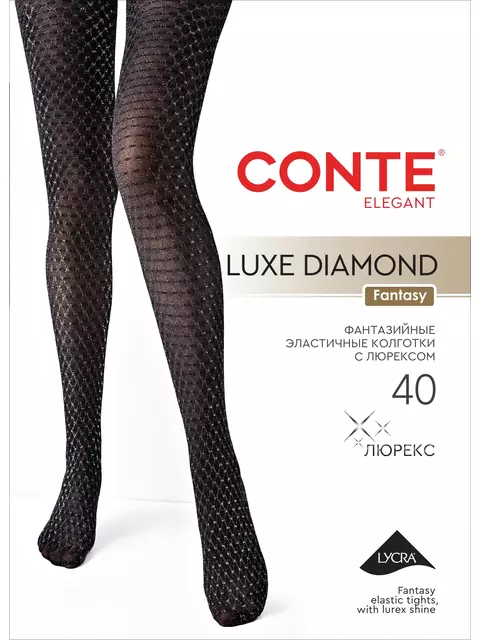 Колготки с ажурными ромбами из люрекса conte luxe diamond nero, 26С-21СП, 2, CONTE ELEGANT,  - 1