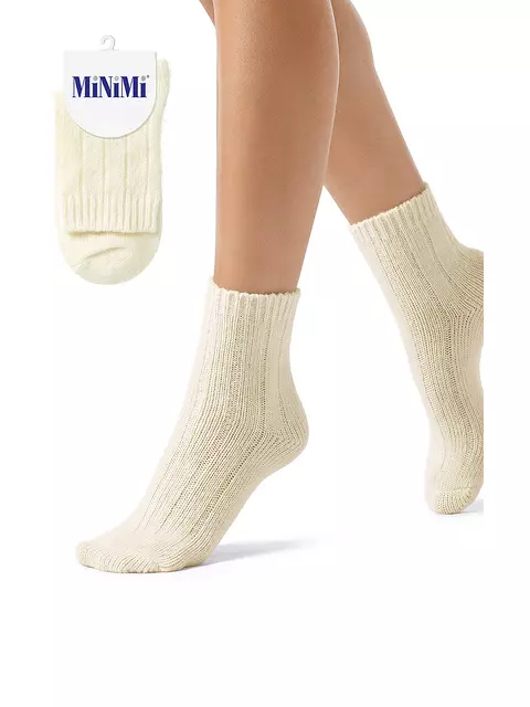 Женские зимние высокие носки в рубчик minimi inverno 3305 bianco, , 39-41 (25-27), OMSA, - 1