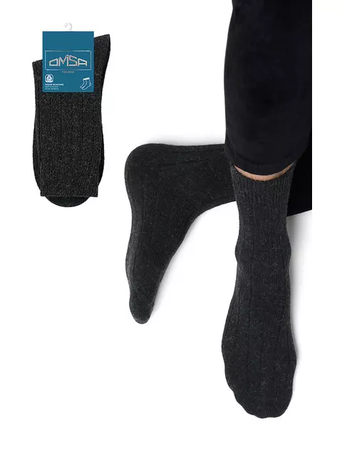 Мужские теплые носки в рубчик omsa comfort 306 grigio scuro, , 42-44 (27-29), OMSA, - 1