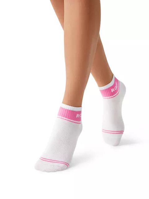 Короткие носки унисекс со сленговыми надписями omsa freestyle 619 bianco/rosa, , 42-44 (27-29), OMSA, - 1