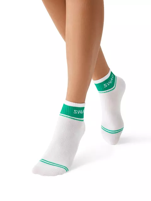 Короткие носки унисекс со сленговыми надписями omsa freestyle 619 bianco/verde, , 42-44 (27-29), OMSA, - 1