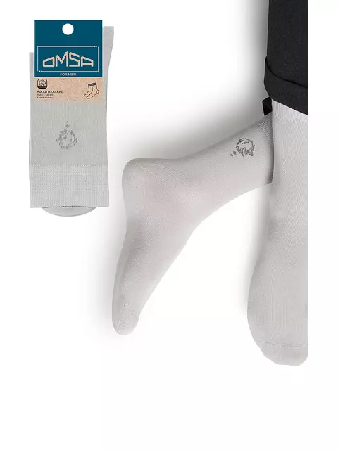 Мужские высокие классические носки c рисунком omsa eco 409 grigio chiaro, , 42-44 (27-29), OMSA, - 1