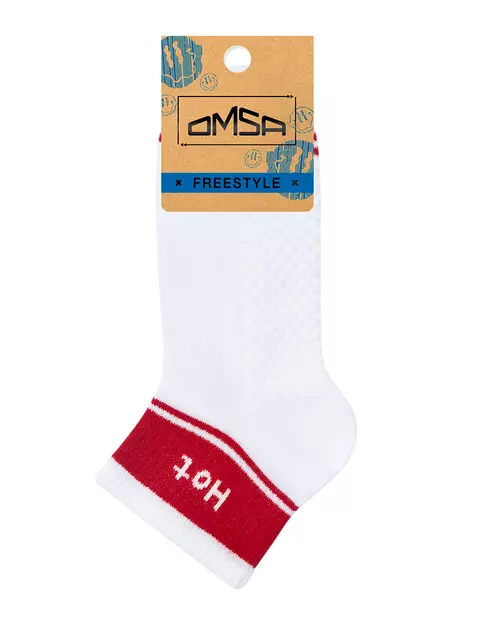 Короткие носки унисекс со сленговыми надписями omsa freestyle 619 bianco/rosso, , 42-44 (27-29), OMSA, - 2