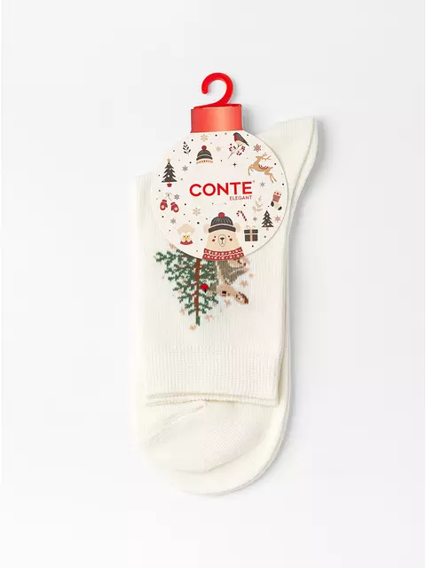 Носки женские хлопковые conte elegant new year 21с-76сп 1185 молочный, 21С-76СП, 36-38 (23-25), CONTE ELEGANT,  - 4