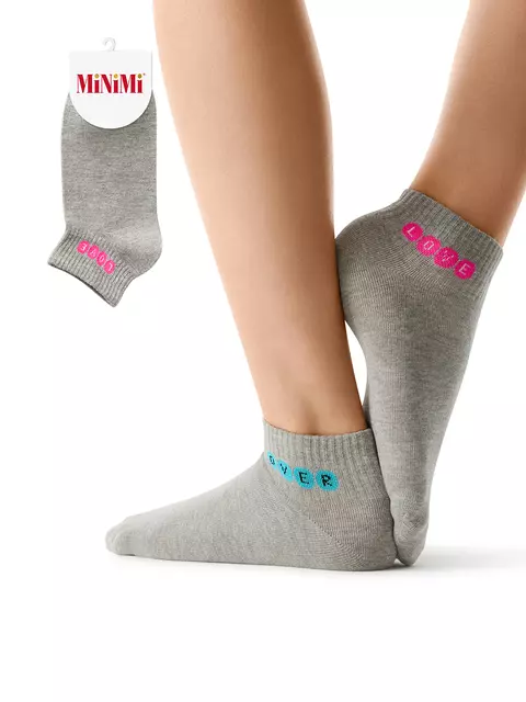 Женские укороченные носки с рисунком «love story» minimi trend 4213 grigio melange, , 39-41 (25-27), MINIMI, - 1