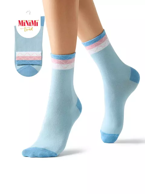 Высокие женские носки с трендовым рисунком minimi trend 4219 blu сhiaro, , 39-41 (25-27), MINIMI, - 1