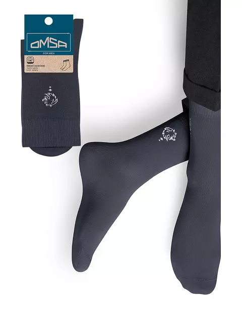 Мужские высокие классические носки c рисунком omsa eco 409 grigio scuro, , 45-47 (29-31), OMSA, - 1