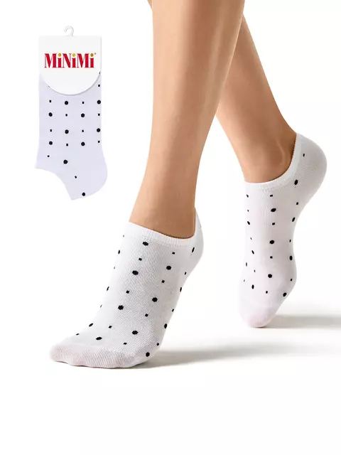 Женские укороченные носки из хлопка в горошек minimi trend 4203 bianco, , 39-41 (25-27), MINIMI, - 5