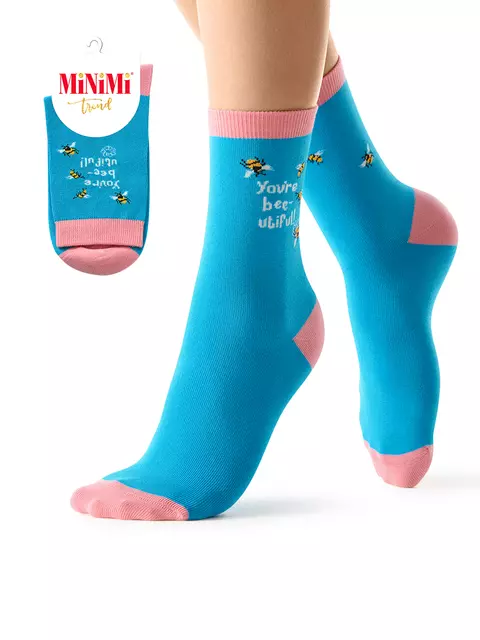 Женские высокие носки с трендовым рисунком minimi trend 4217 blu сhiaro, , 39-41 (25-27), MINIMI, - 5