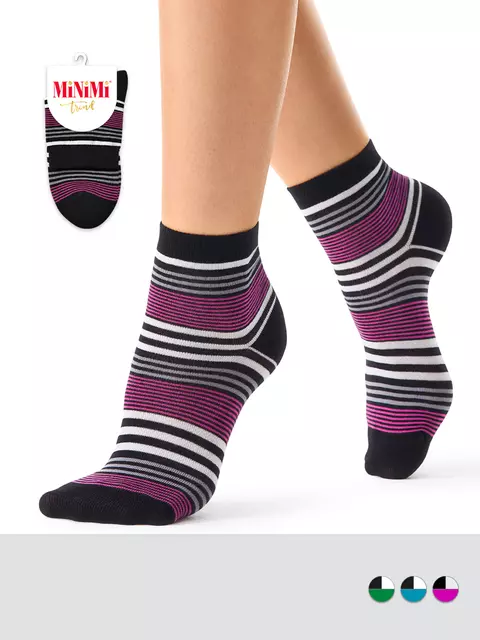Женские носки в контрастную полоску minimi trend 4205 fuxia, , 39-41 (25-27), MINIMI, - 1