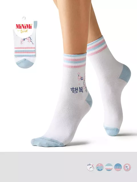 Высокие женские носки с трендовым рисунком minimi trend 4219 bianco, , 39-41 (25-27), MINIMI, - 1