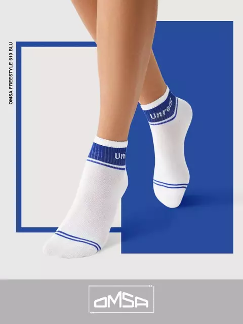 Короткие носки унисекс со сленговыми надписями omsa freestyle 619 bianco/blu, , 45-47 (29-31), OMSA, - 4