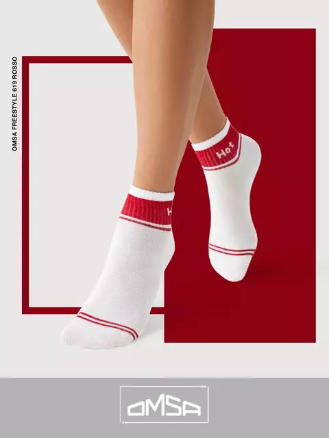 Короткие носки унисекс со сленговыми надписями omsa freestyle 619 bianco/rosso, , 42-44 (27-29), OMSA, - 1