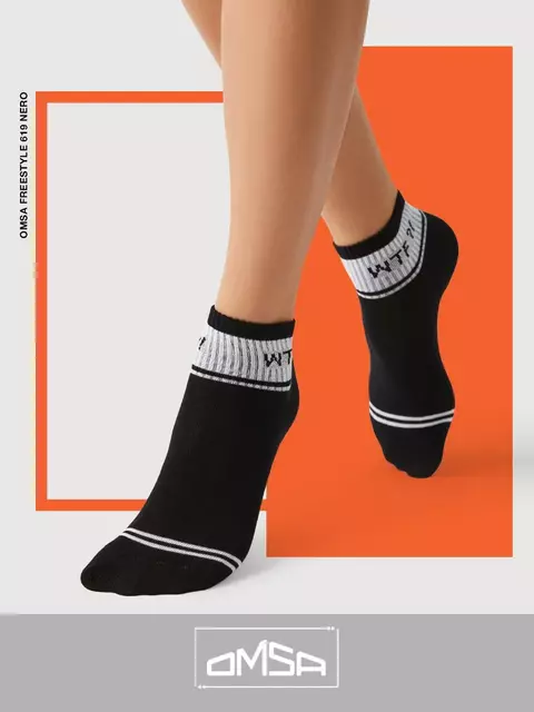 Короткие носки унисекс со сленговыми надписями omsa freestyle 619 nero/bianco, , 45-47 (29-31), OMSA, - 1