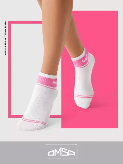 Короткие носки унисекс со сленговыми надписями omsa freestyle 619 bianco/rosa, , 42-44 (27-29), OMSA, - 3