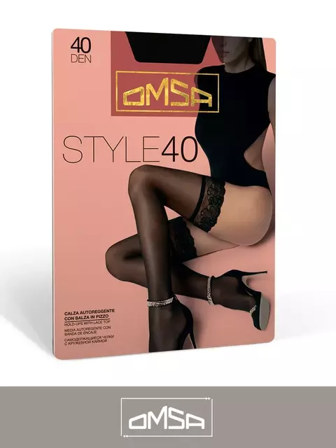Ажурные чулки женские с кружевом omsa style 40 caramello, , 2, OMSA, - 2