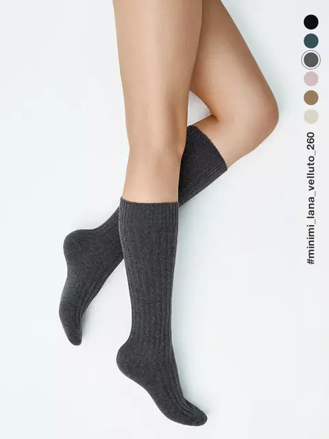 Гольфы женские с шерстью minimi gamb. lana velluto 260 grigio, , 39-41 (25-27), MINIMI, - 5